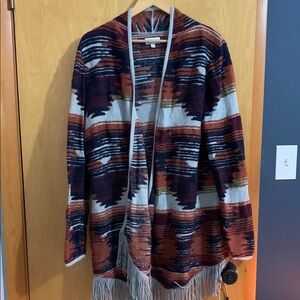 Tribal Patterned Fringe Cardigan